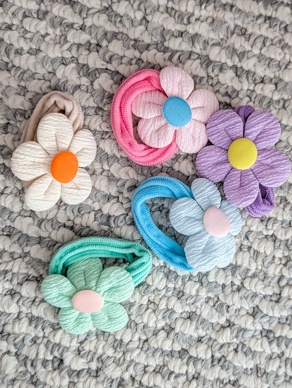 Girls Soft Flower Hair Ties, 5-Pack